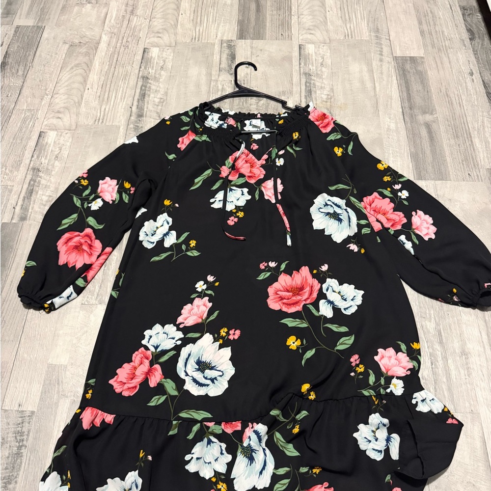 Old Navy Black Dress with Pink and White Floral Design